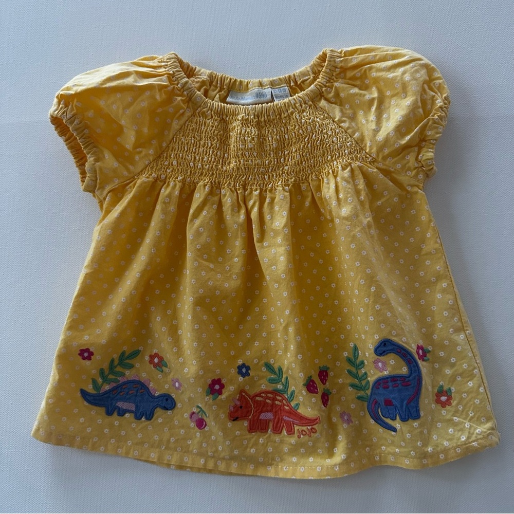JoJo Maman Bebe 12-18 Months Yellow Smocked Dinosaur Top